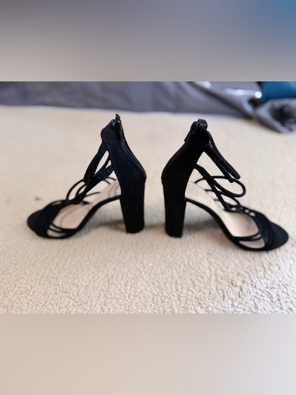 Wild Diva Black Strappy Block Heel Sandals